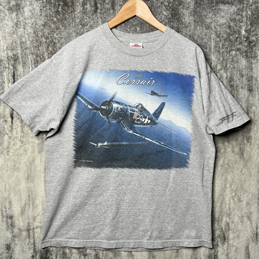 VTG Vought‎ F4U Corsair WW2 Fighter Plane 99 Big Print T Shirt USAF Aviation XL